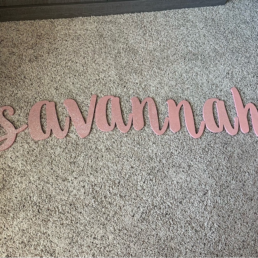 Wooden Pink Glitter Name Sign Savannah